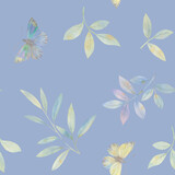 Abstract botanical pattern. Watercolor butterflies and leaves seamless ornament for design.