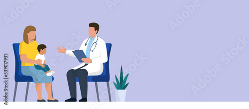 Professional doctor talking with a mother and her child