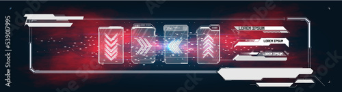 Sci Fi modern user interface elements. futuristic abstract HUD frame screen, button, loading, text isolated on black background. GUI elements for game. Data information infographic. Vector
