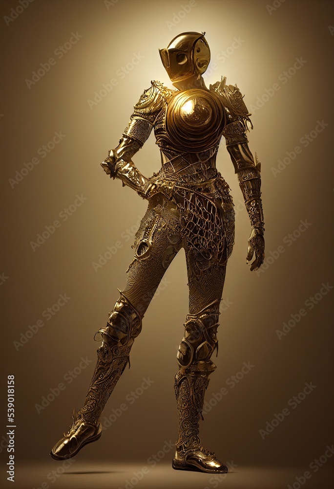 Retro-futuristic robot knight portrait. Full length. 3d render art. Retro-futuristic robot knight portrait. Full length. 3d render art.