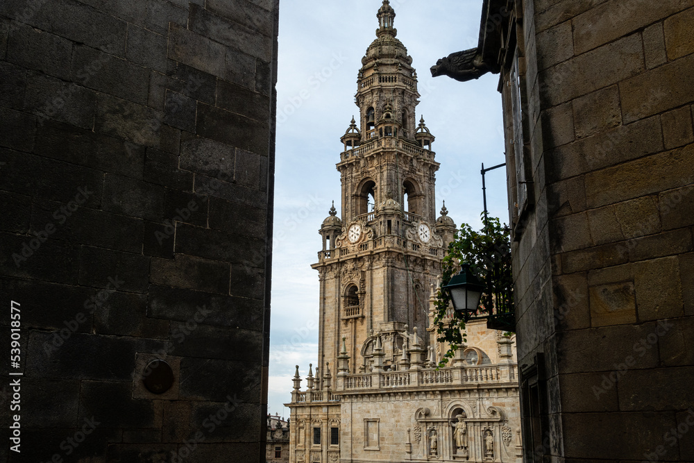 Clock Tower, Trinidad or Berenguela. Cathedral of Santiago de Compostela, Galicia, Spain.