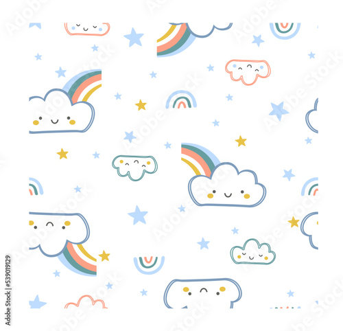  Cute clouds with rainbow 