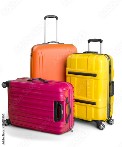 Luggage consisting of large polycarbonate suitcases isolated on white