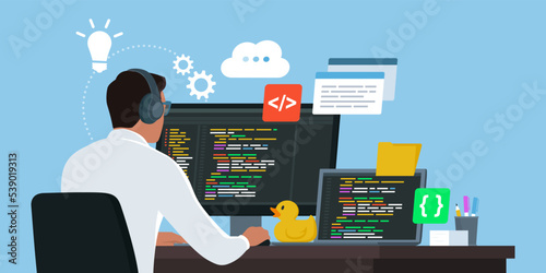 Professional developer working in the office