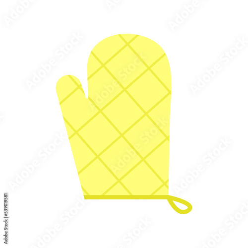 Yellow oven mitt isolated on white background. Flat oven glove with square pattern. Cartoon kitchenware vector illustration