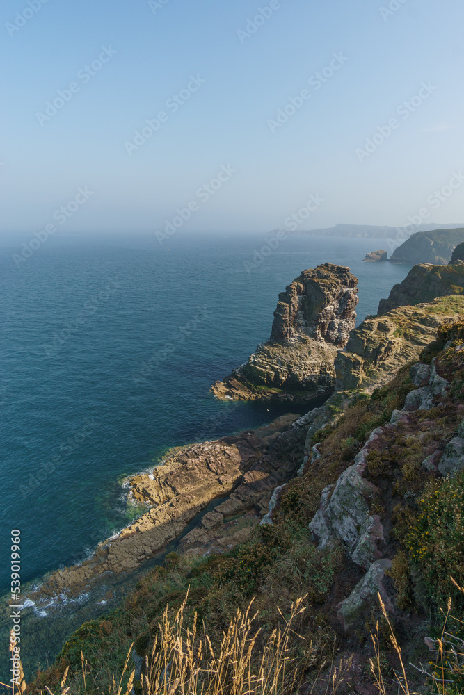 Beautiful coast with rock formations at the atlantic ocean, Cote d'Amour, Cap Frehel, Bretagne, France