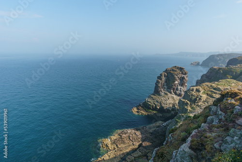 Beautiful coast with rock formations at the atlantic ocean, Cote d'Amour, Cap Frehel, Bretagne, France