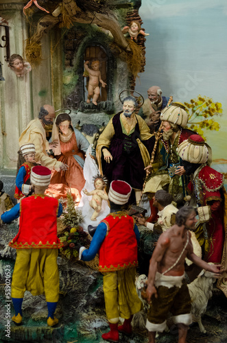 The three wise men figurine in nativity Christmas scene.