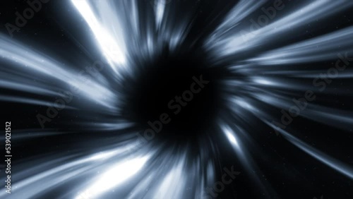 Abstract science fiction energy tunnel in outer space. Motion. Wormhole travel through time and space. Wormhole space deformation, vortex hyperspace tunnel.