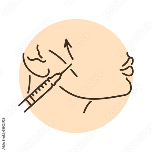 Fine cheekbone correction color line illustration. Hyaluronic injection.