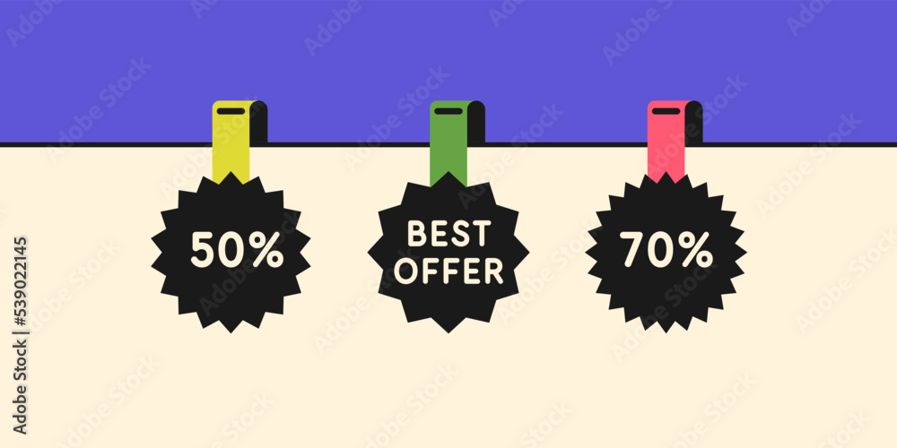 Naklejka premium Promotional stickers for sale. Vector illustration. Composition with geometric shapes. Abstract background for design.