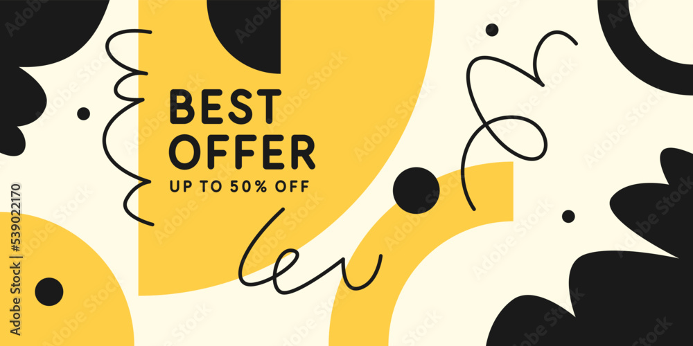 Original poster for discount. Vector illustration. Composition with geometric shapes. Abstract background.