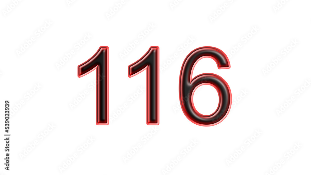 red 116 number 3d effect white background red 116 number 3d effect white background