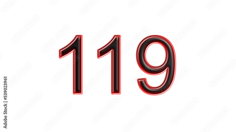 red 119 number 3d effect white background red 119 number 3d effect white background