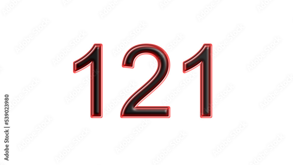 red 121 number 3d effect white background red 121 number 3d effect white background