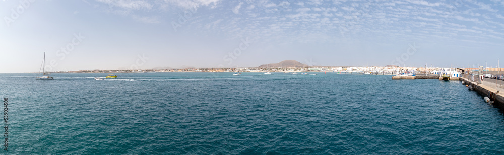 Panoramic shot of cityscape of Corralejo at Fuerteventura.