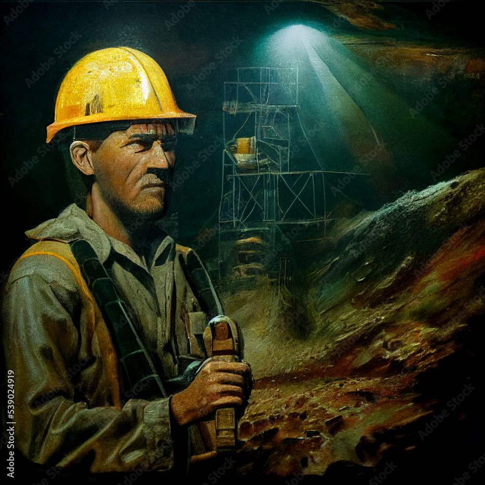 Portrait of a mining engineer inside the mine. Portrait of a miner Portrait of a mining engineer inside the mine. Portrait of a miner