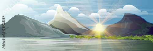 Landscape view mountains by the lake.