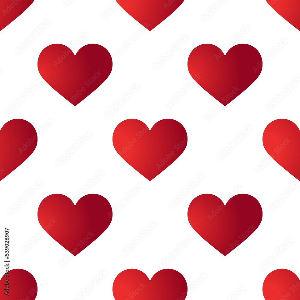 Seamless pattern. Red Heart. Vector illustration of bright hearts on white background. Valentine Day. For holiday designs, greeting cards, holiday prints, designer packaging, stylish textiles, etc.