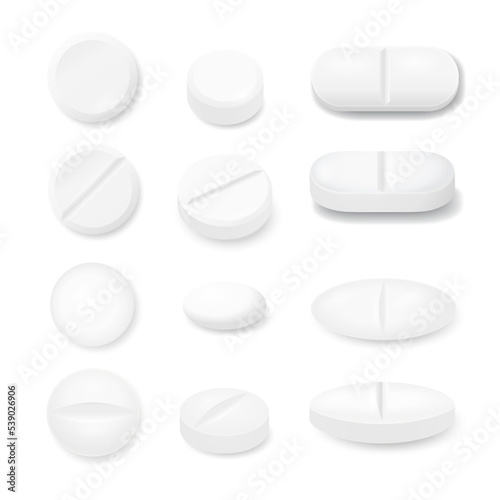  Set of realistic medicine pills and tablets isolated on transparent background - vector design elements