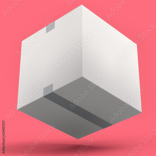 Cardboard box or carton on pink background, carrying parcel and online shopping