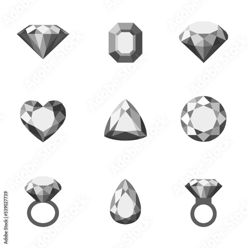 Black diamond symbols collection. Gemstone icons set. Vector precious gemstones set.