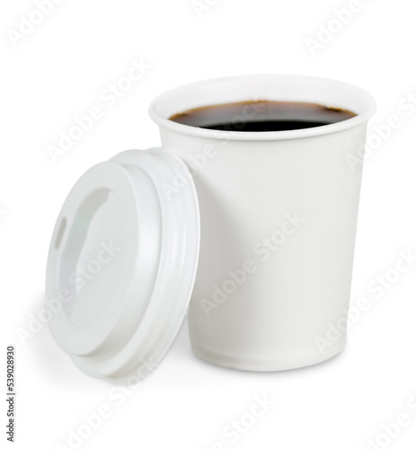 Fotografie Opened take-out coffee with cup holder. Isolated on a white