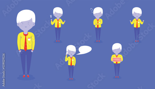 Vector illustration of a set of businessmen solving problems, generating new ideas, communicating