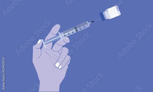 Vector illustration of a hand filling the syringe with medicine