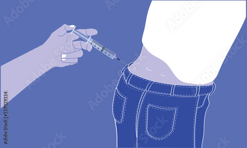 Vector illustration of a hand giving an injection to a patient on his bottom