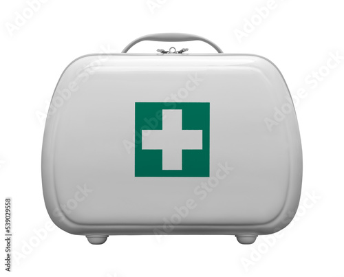 First aid kit with green cross logo on transparent background, frontal view photo