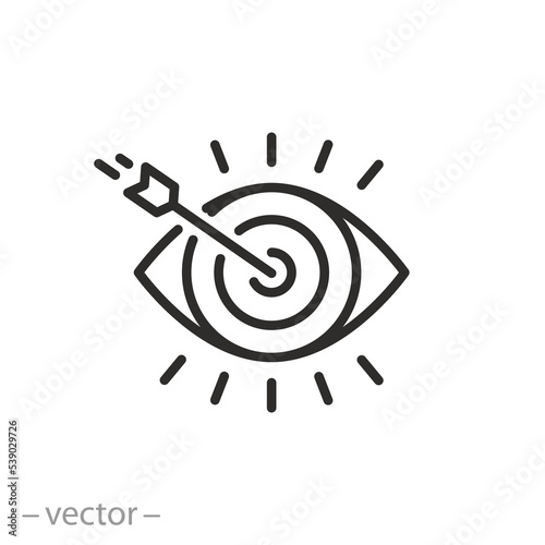 eye target icon, mission vision, look on goal, thin line symbol on white background - editable stroke vector illustration eps10