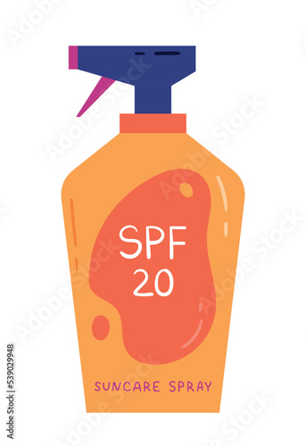 SPF cream icon. Spray for application on skin and protection from direct sunlight. Poster or banner for website. Natural and organic remedy, cosmetic procedure. Cartoon flat vector illustration