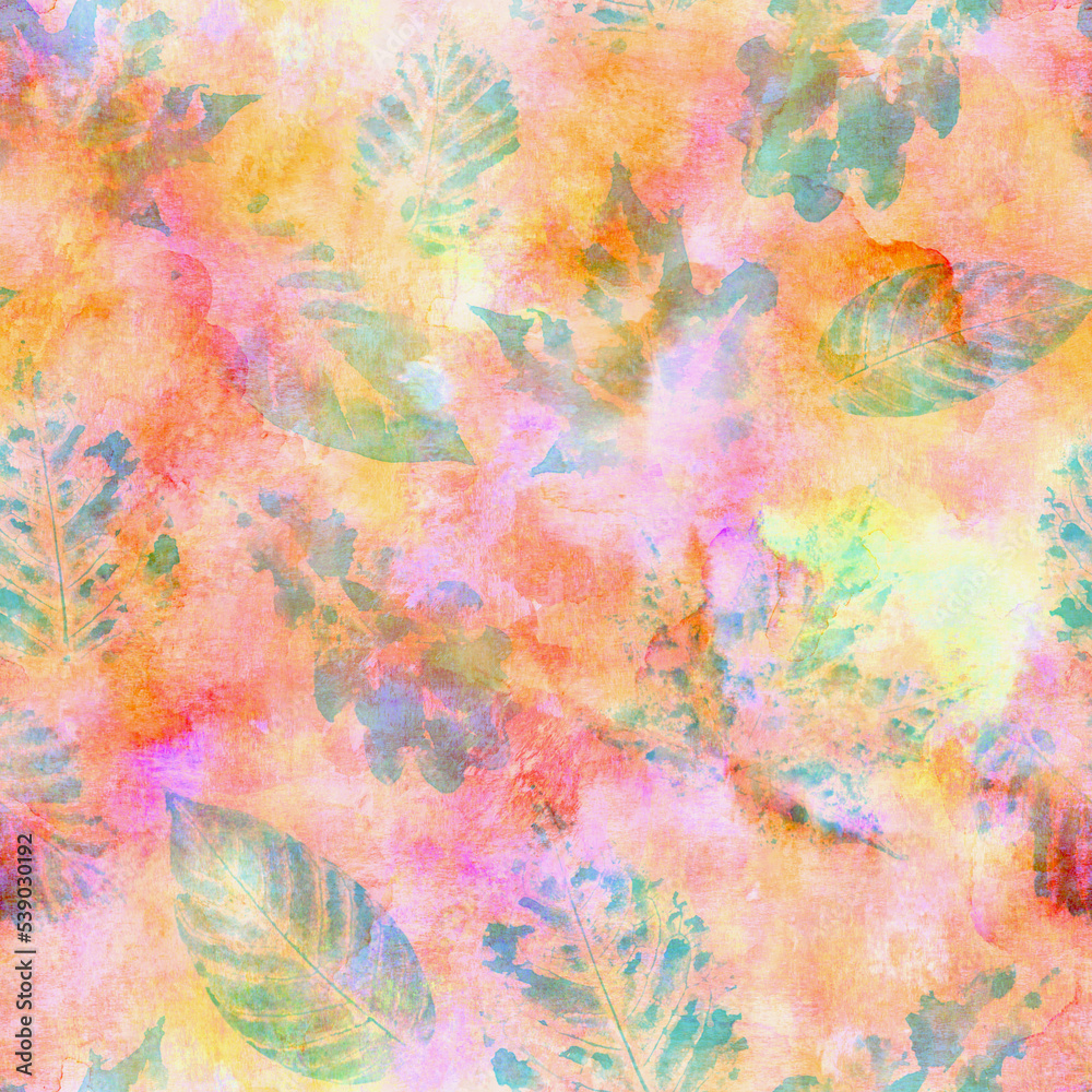 Abstract autumn thanksgiving leaf watercolor traces seamless pattern