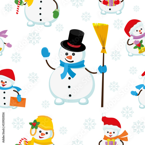 Christmas seamless pattern with funny snowmen. New Year beautiful vector illustration. © Janna7