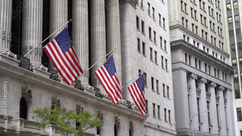 USA flags on New York Stock Exchange photo