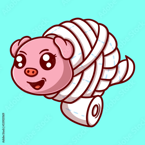 cute pig with tissue on his body cartoon vector icon illustration