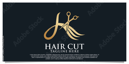 hair cut logo design vector with creative concept for women beauty salon