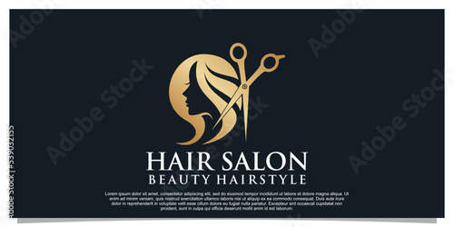 hair cut logo design vector with creative concept for women beauty salon
