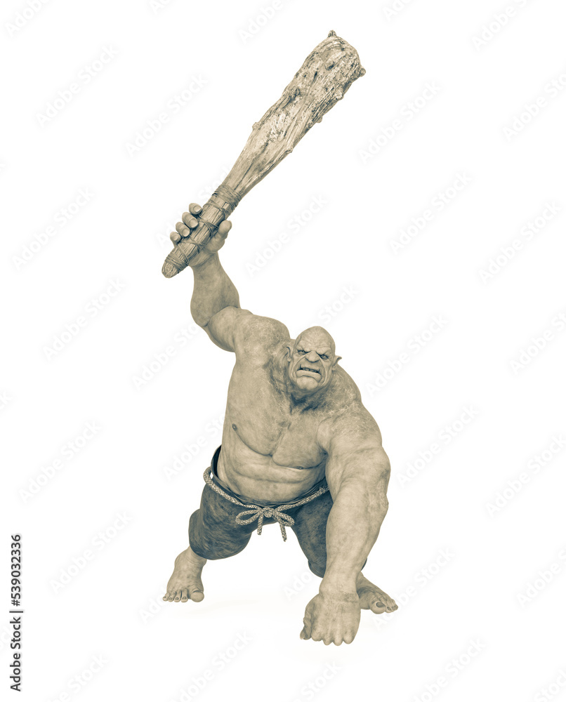 ogre beasty is attacking and holding a club front view ogre beasty is attacking and holding a club front view