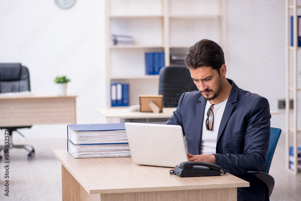 Young handsome employee working in the office Young handsome employee working in the office