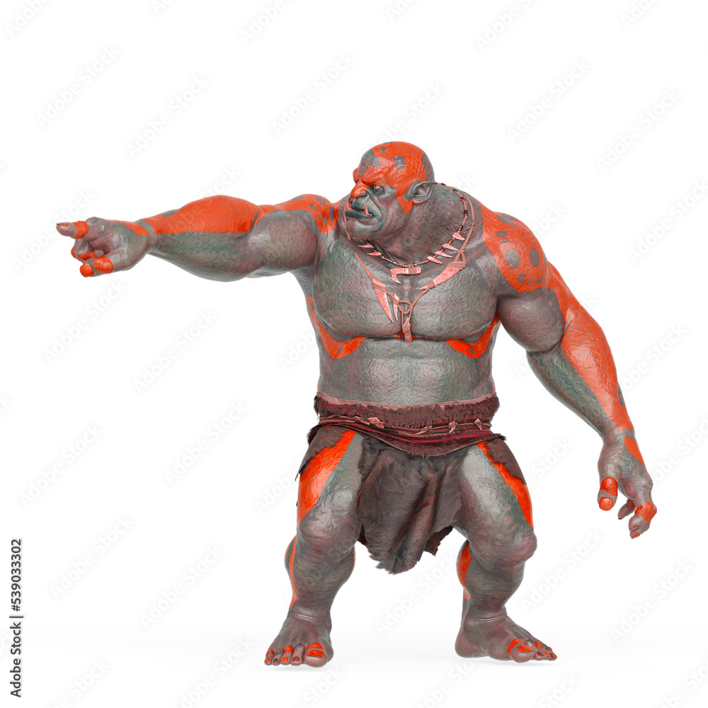 ogre beasty is pointing and showing the way to war in white background ogre beasty is pointing and showing the way to war in white background