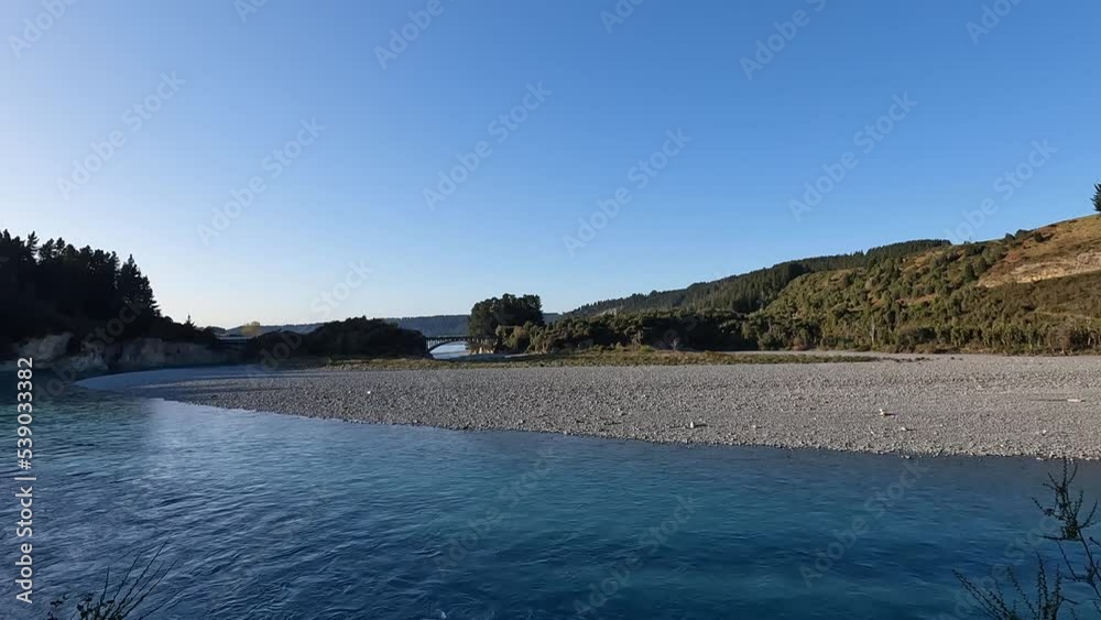 Coastline view of Rakaia River with blue sky, New Zealand. Coastline view of Rakaia River with blue sky, New Zealand.