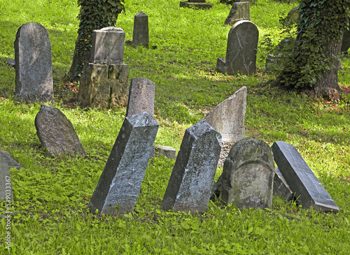 HRANICE NA MORAVE, CZECH REPUBLIC -  Old Jewish cemetery with the oldest tombs. The town of Hranice na Morave lies in the Moravian Gate Valley mainly on the right side of the river Becva photo