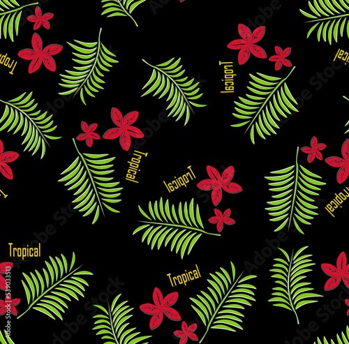 Tropical flower with palm leaf seamless pattern