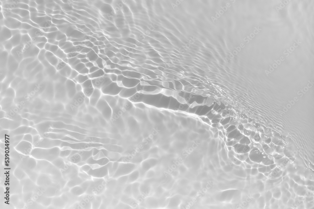 Water texture with wave sun reflections on the water overlay effect for photo or mockup. Organic light gray drop shadow caustic effect with wave refraction of light. Banner with copy space.