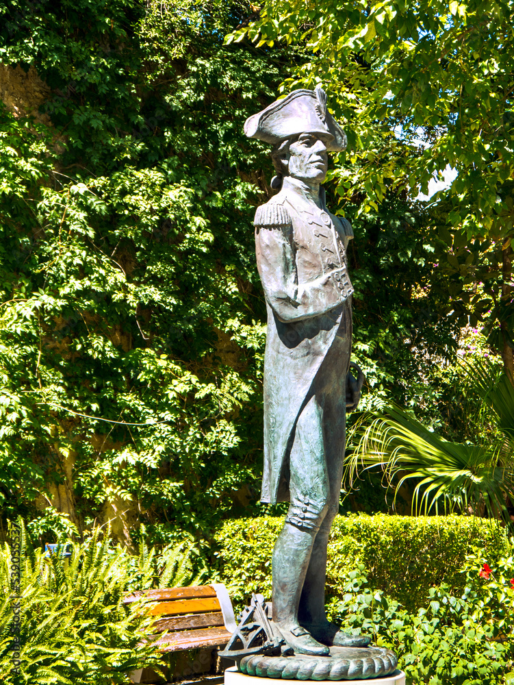 Statue of Lord Nelson on the Rock o f Gibraltar.Lord Horatio Nelson was