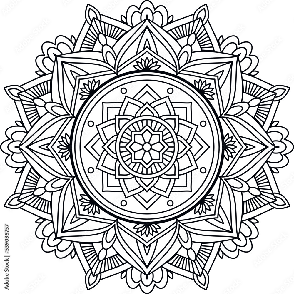 Fototapeta premium Round hand drawn colorless mandala. Coloring book page. Vector pattern for design.