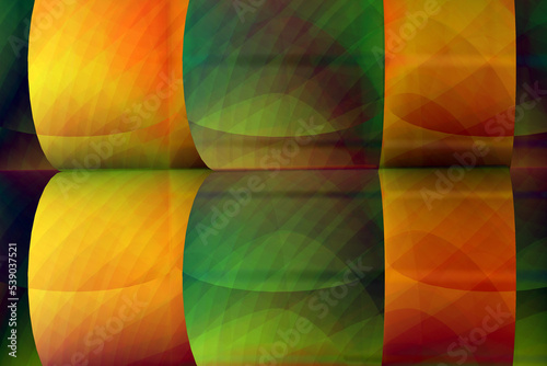 Abstract creative texture with modern green and yellow shiny curves as wallpaper background.