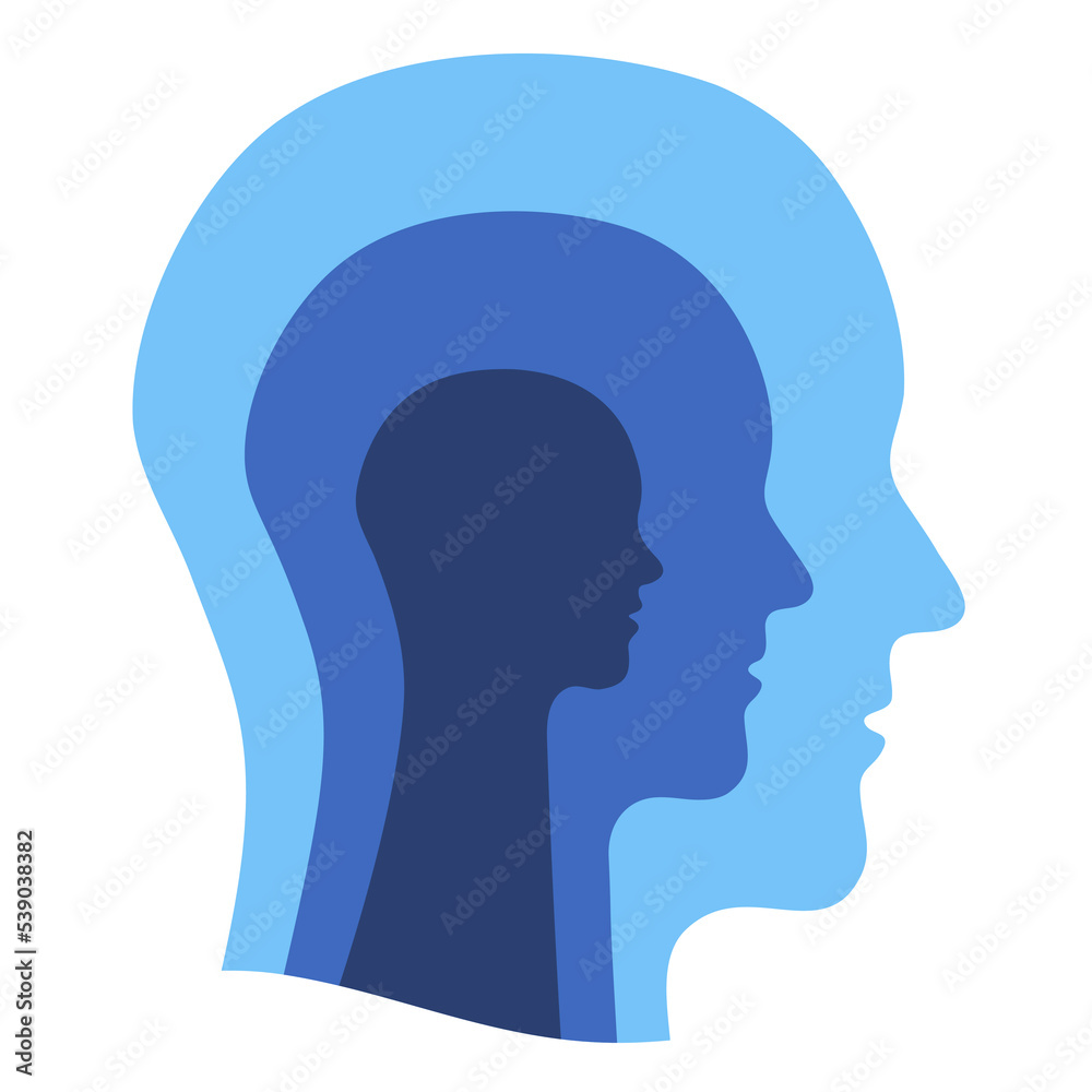 Abstract human head silhouette. Illustration of the human mind and personality structure. Concept of conscious, subconscious, and unconscious mind. Abstract human head silhouette. Illustration of the human mind and personality structure. Concept of conscious, subconscious, and unconscious mind.